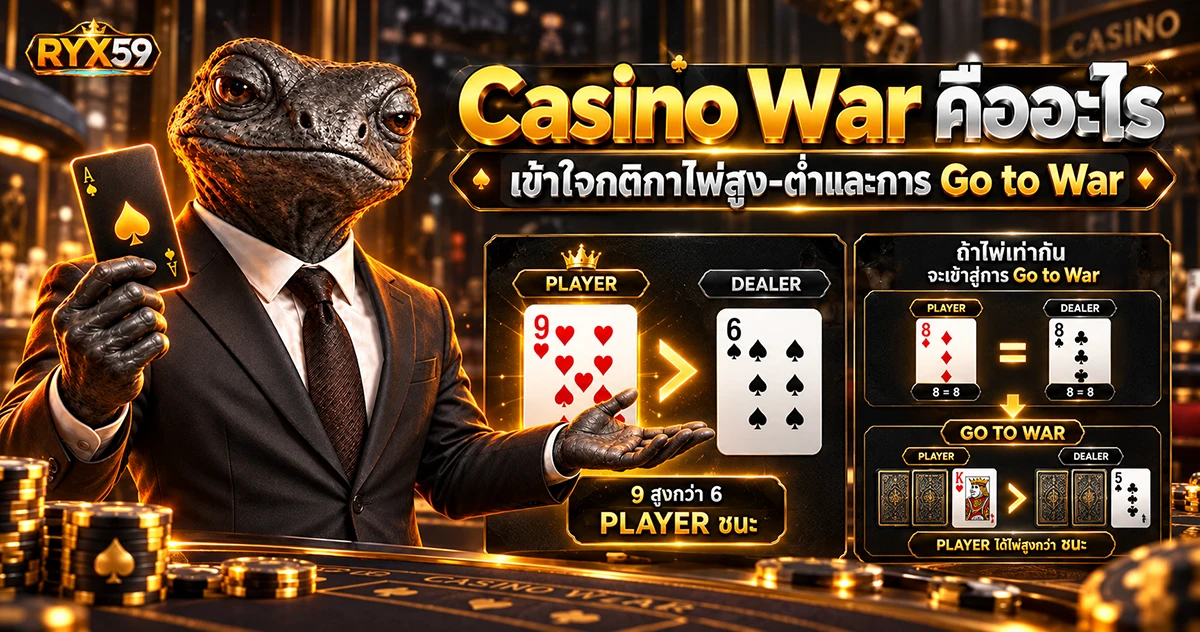 Casino War คืออะไร เข้าใจกติกาไพ่สูง-ต่ำและการ Go to War