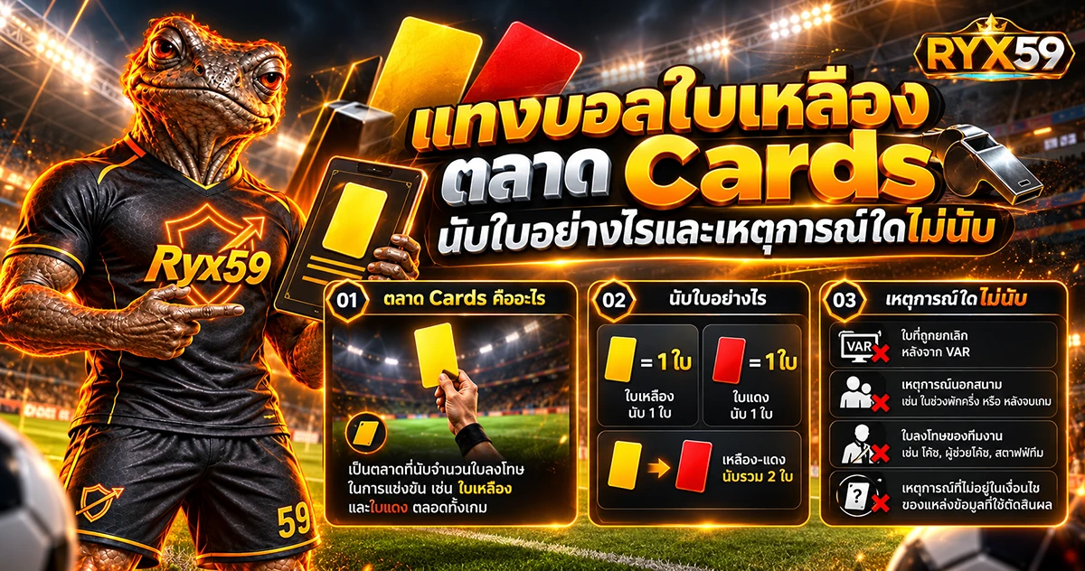 แทงบอลใบเหลือง ตลาด Cards นับใบอย่างไรและเหตุการณ์ใดไม่นับ